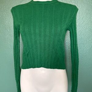 Urban Outfitters Long Sleeve Cropped Kelly Green Cable Knit Sweater